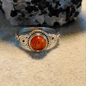 Dainty Sterling Silver Amber Ring